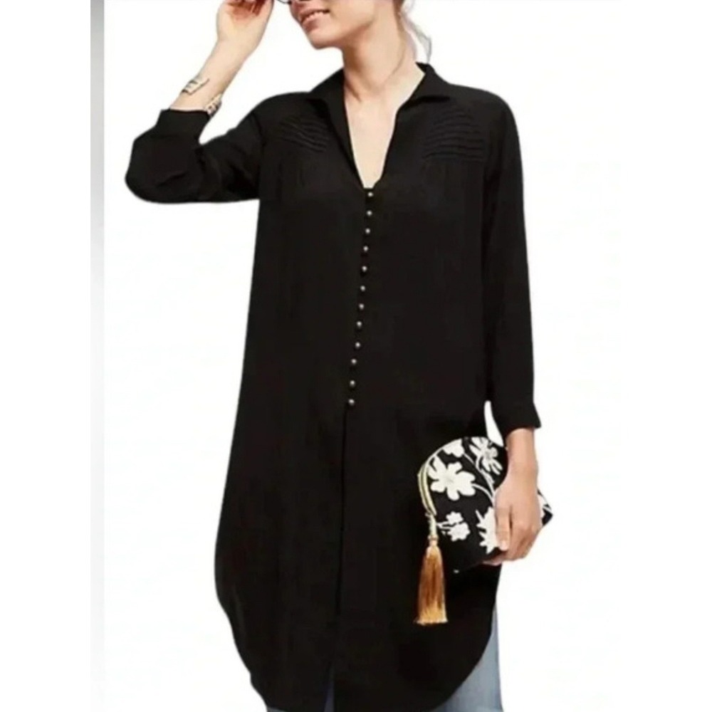 Maeve Anthropologie Pintuck Button Front Tunic‎ Shirt Dress Women's Small Beachy